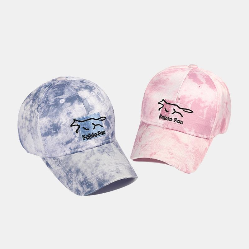 Unisex Tie-dye Ivy Kasket Little Fox Broderimønster Udendørs Solsejl Afslappet Justerbar Kasket Baseballhatte