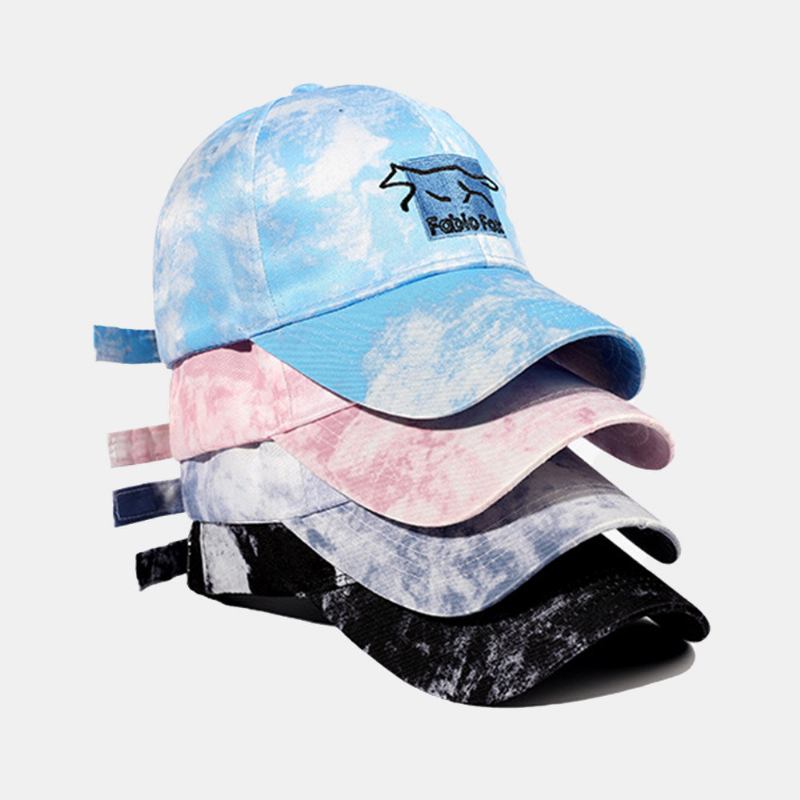 Unisex Tie-dye Ivy Kasket Little Fox Broderimønster Udendørs Solsejl Afslappet Justerbar Kasket Baseballhatte