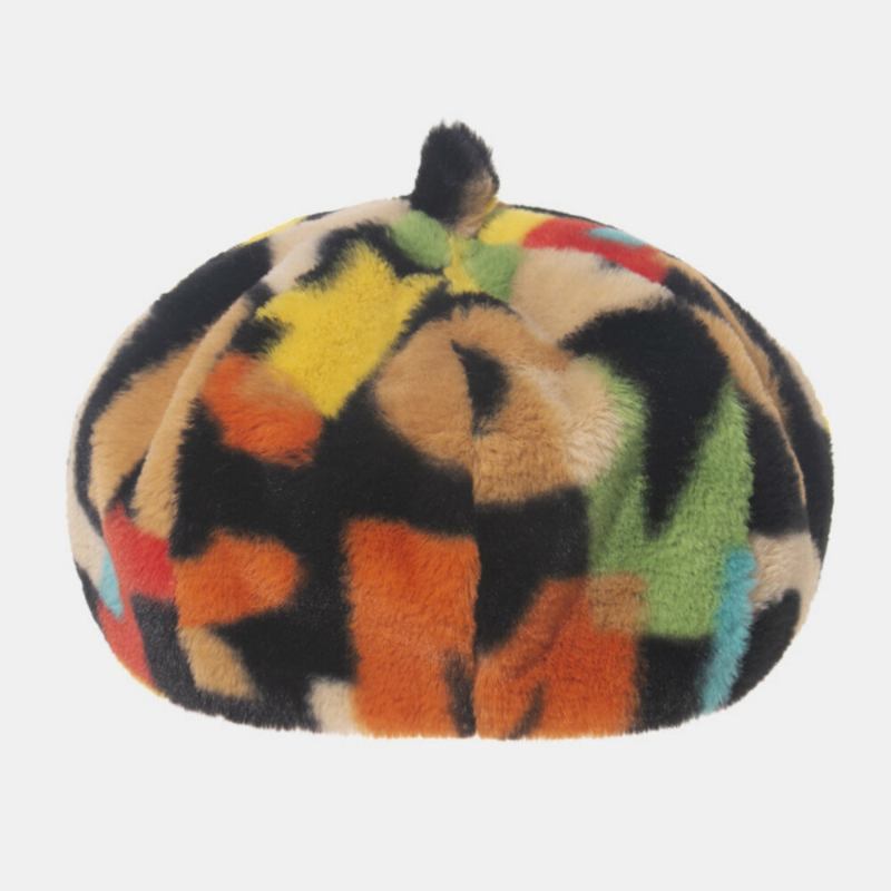 Unisex Tie-dye Plys Britisk Stil Varm Blød Causal All-match Painter Huer Basker Huer Octagonal Hat