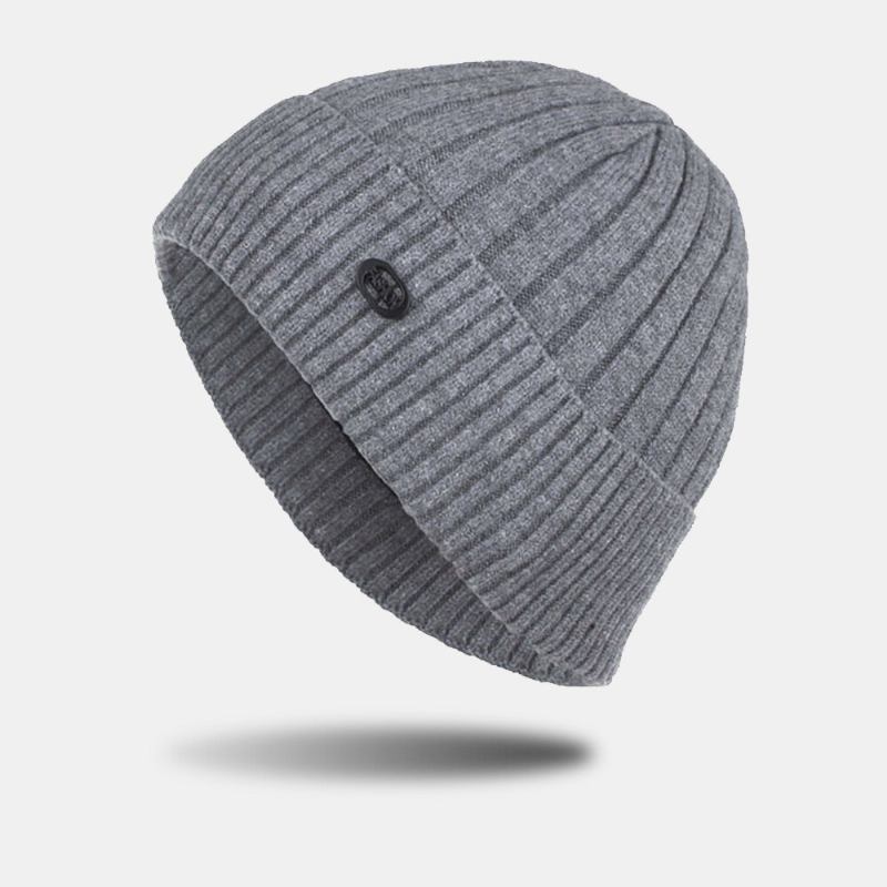 Unisex Tykstribet Jernlabel Strikket Hue Tørklædesæt Efterår Vinter Plus Fløjl Tyk Varm Hagesmæk Beanie Hat