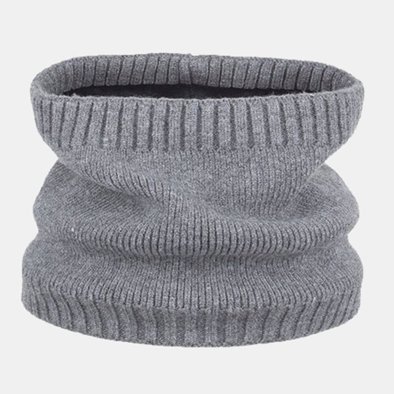 Unisex Tykstribet Jernlabel Strikket Hue Tørklædesæt Efterår Vinter Plus Fløjl Tyk Varm Hagesmæk Beanie Hat