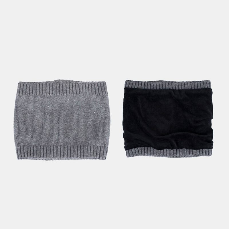 Unisex Tykstribet Jernlabel Strikket Hue Tørklædesæt Efterår Vinter Plus Fløjl Tyk Varm Hagesmæk Beanie Hat