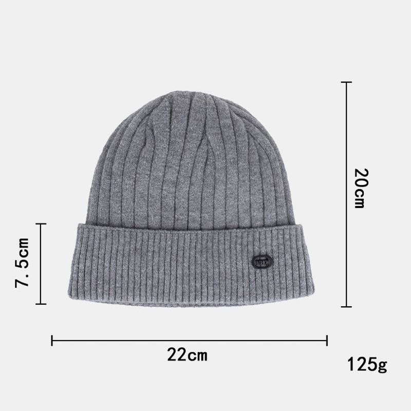 Unisex Tykstribet Jernlabel Strikket Hue Tørklædesæt Efterår Vinter Plus Fløjl Tyk Varm Hagesmæk Beanie Hat