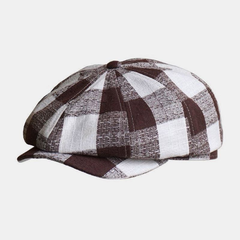 Unisex Tynd Plaid Baskerhat Bomuld Åndbar Malerhat Newsboyhat Ottekantet Hat