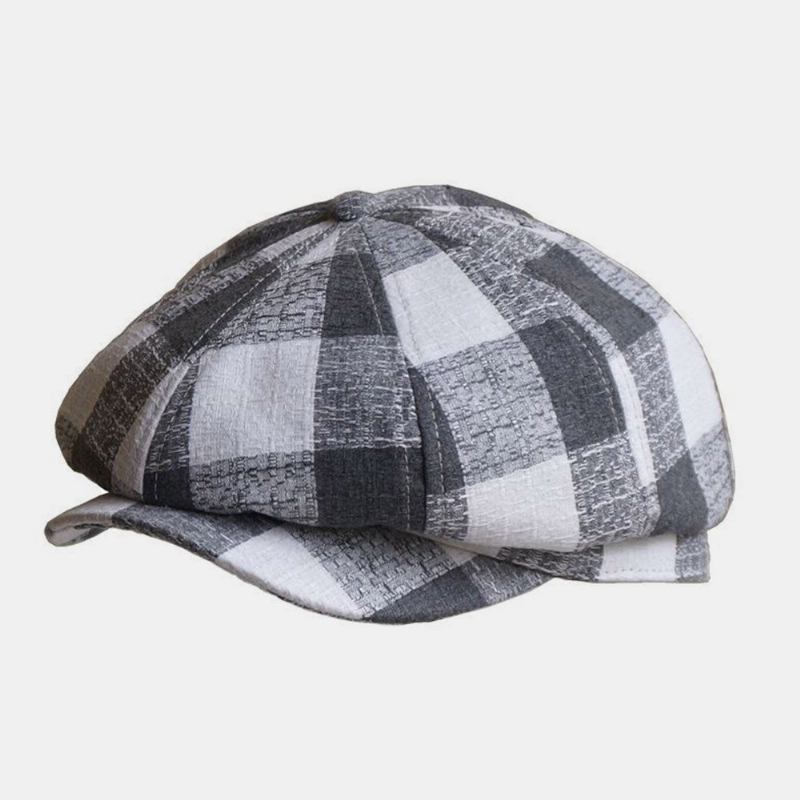 Unisex Tynd Plaid Baskerhat Bomuld Åndbar Malerhat Newsboyhat Ottekantet Hat