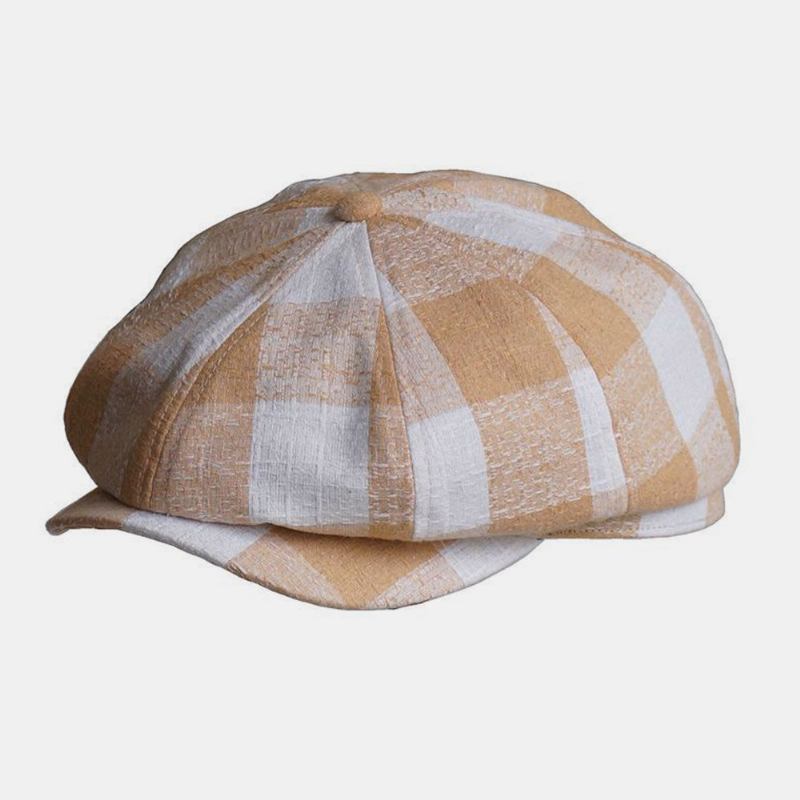 Unisex Tynd Plaid Baskerhat Bomuld Åndbar Malerhat Newsboyhat Ottekantet Hat