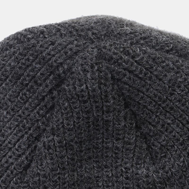 Unisex Ulden Brevlabel Patch Strikket Huer Retro Casual Vinter Varm Justerbar Brimless Beanie Cap