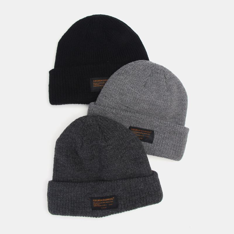 Unisex Ulden Brevlabel Patch Strikket Huer Retro Casual Vinter Varm Justerbar Brimless Beanie Cap