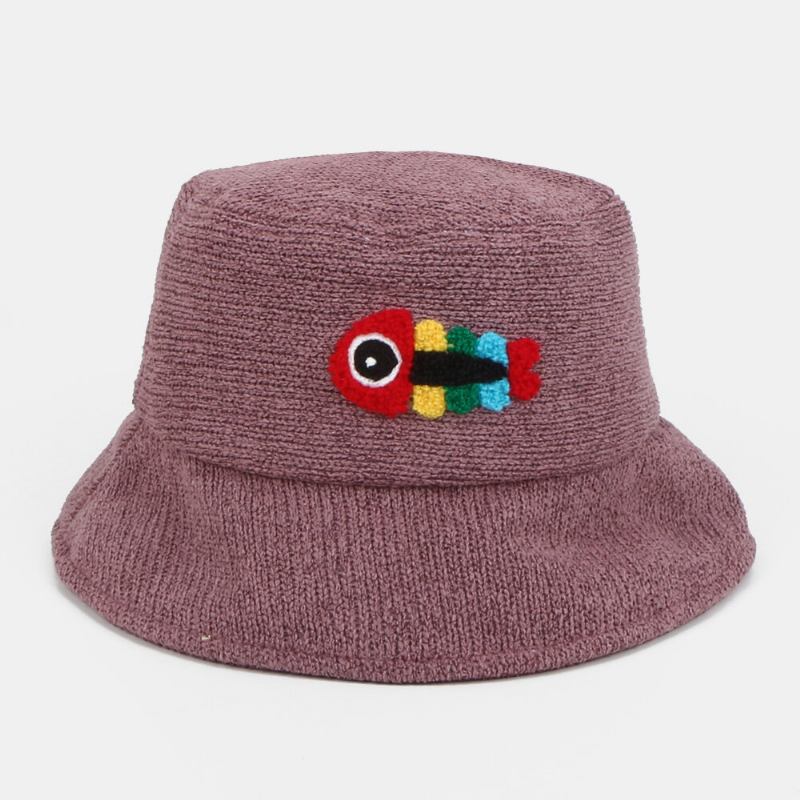 Unisex Ulden Broderi Fiskeben Sød Afslappet Par Huer Bucket Hat