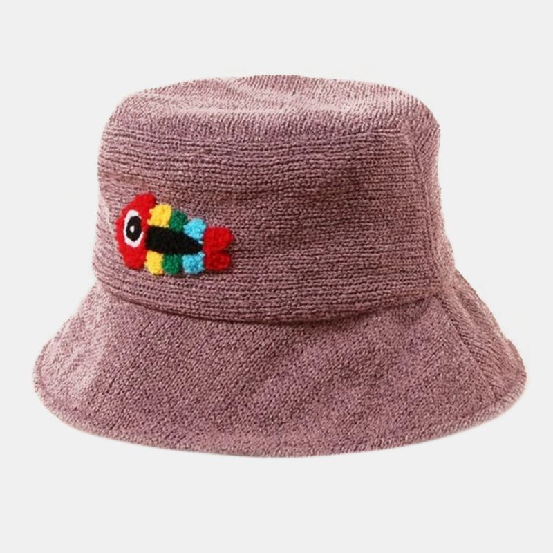 Unisex Ulden Broderi Fiskeben Sød Afslappet Par Huer Bucket Hat