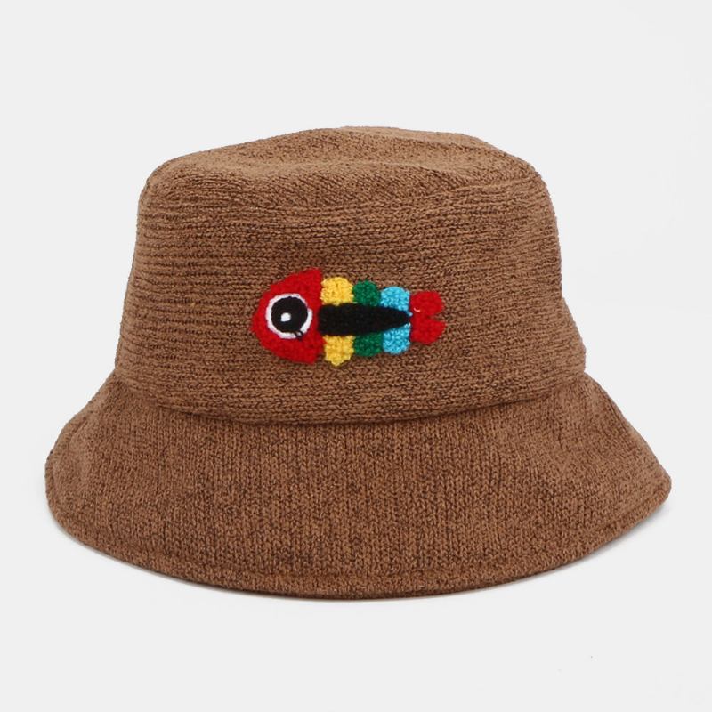 Unisex Ulden Broderi Fiskeben Sød Afslappet Par Huer Bucket Hat