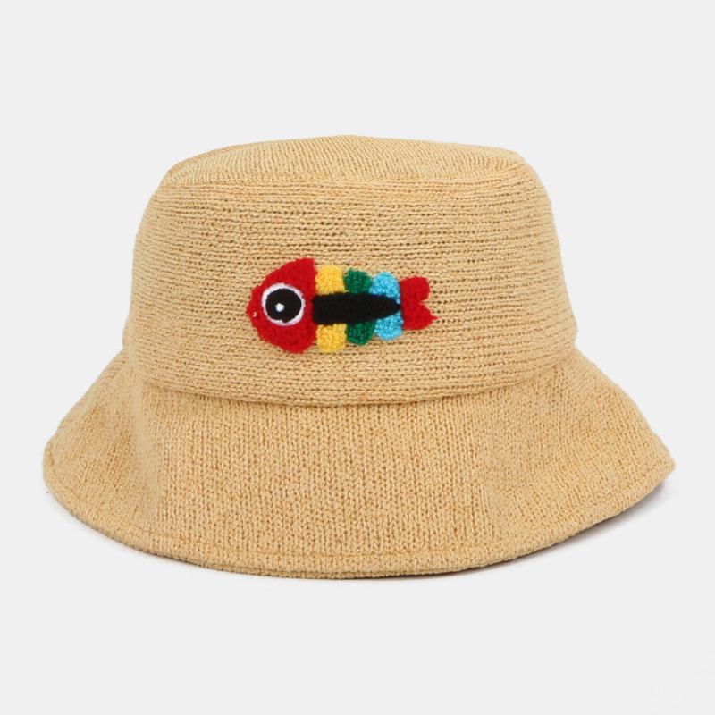 Unisex Ulden Broderi Fiskeben Sød Afslappet Par Huer Bucket Hat