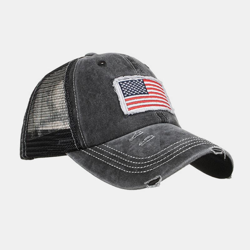 Unisex Vasket Amerikansk Flag Patch Hestehale Baseball Kasket Mesh Åndbar Casquette Sommer Snapback Hat