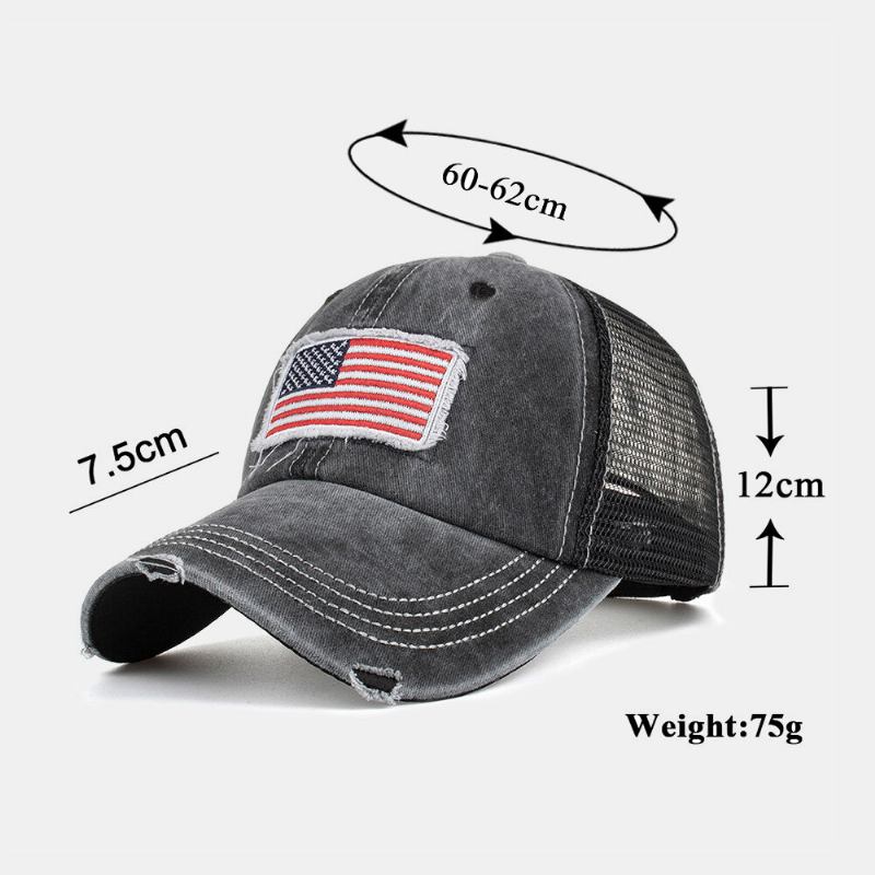 Unisex Vasket Amerikansk Flag Patch Hestehale Baseball Kasket Mesh Åndbar Casquette Sommer Snapback Hat