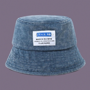 Unisex Vasket Denim Bogstavmønster Patch All-match Sunscreen Bucket Hat