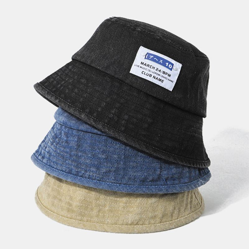 Unisex Vasket Denim Bogstavmønster Patch All-match Sunscreen Bucket Hat