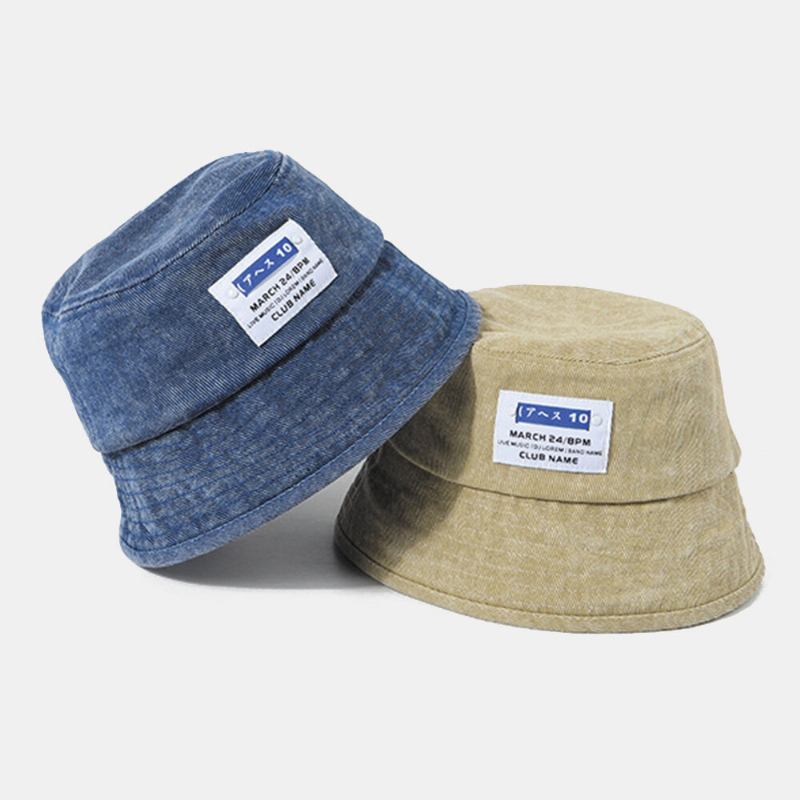 Unisex Vasket Denim Bogstavmønster Patch All-match Sunscreen Bucket Hat