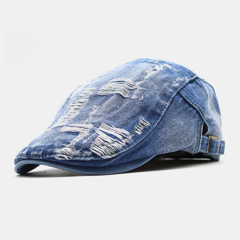 Unisex Vasket Denim Kanthul Make-gammelt Retro Solskærm Forlæns Kasket Baret Kasketter Flad Hat