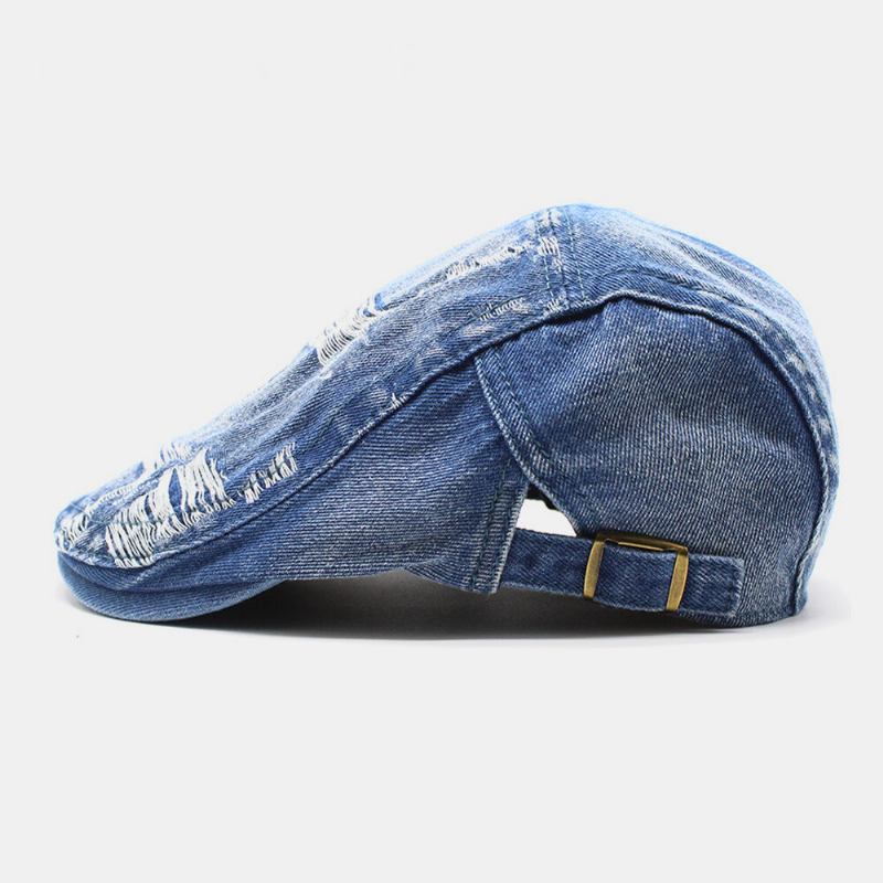 Unisex Vasket Denim Kanthul Make-gammelt Retro Solskærm Forlæns Kasket Baret Kasketter Flad Hat