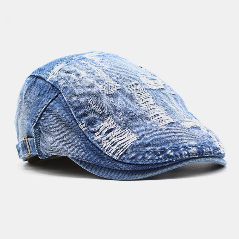 Unisex Vasket Denim Kanthul Make-gammelt Retro Solskærm Forlæns Kasket Baret Kasketter Flad Hat