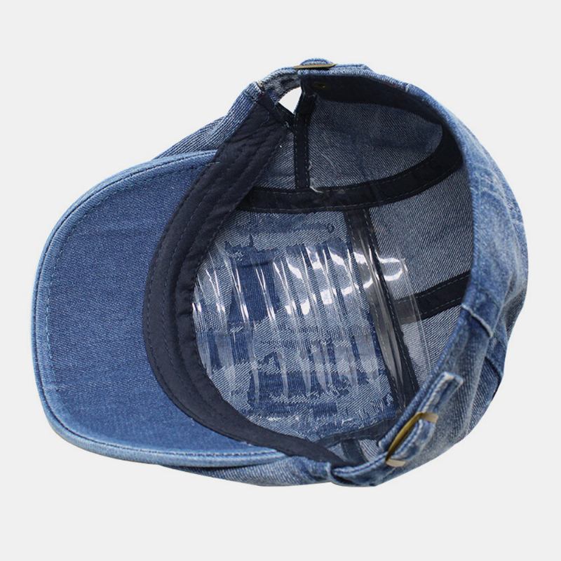 Unisex Vasket Denim Kanthul Make-gammelt Retro Solskærm Forlæns Kasket Baret Kasketter Flad Hat