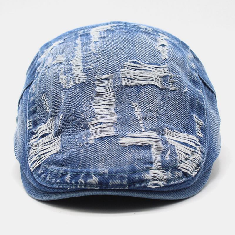 Unisex Vasket Denim Kanthul Make-gammelt Retro Solskærm Forlæns Kasket Baret Kasketter Flad Hat