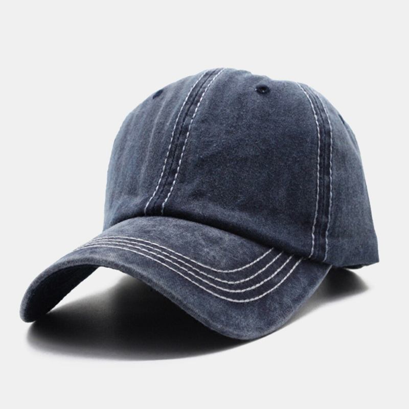 Unisex Vasket Distressed Bomuld Solide Syede Sømme Vintage Solskærm Justerbare Baseballhatte