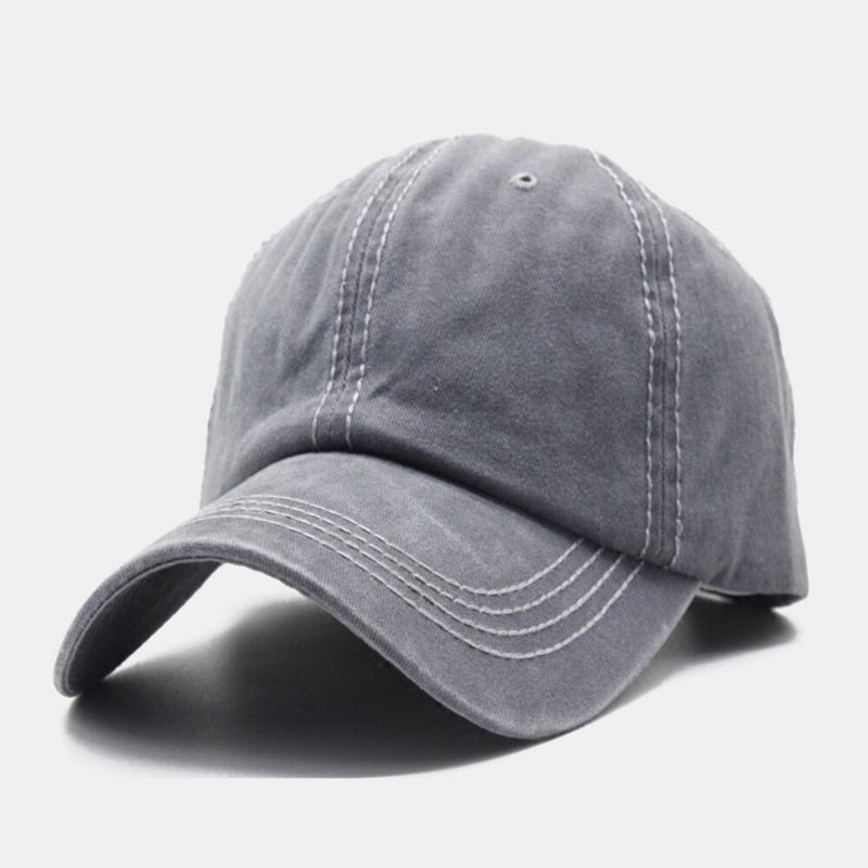 Unisex Vasket Distressed Bomuld Solide Syede Sømme Vintage Solskærm Justerbare Baseballhatte