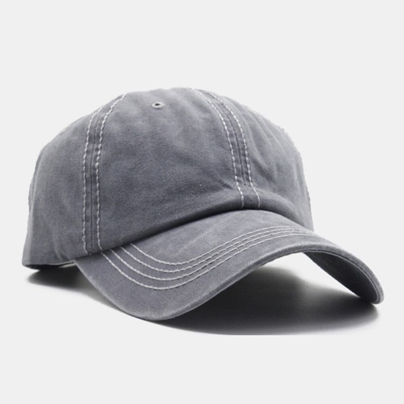 Unisex Vasket Distressed Bomuld Solide Syede Sømme Vintage Solskærm Justerbare Baseballhatte