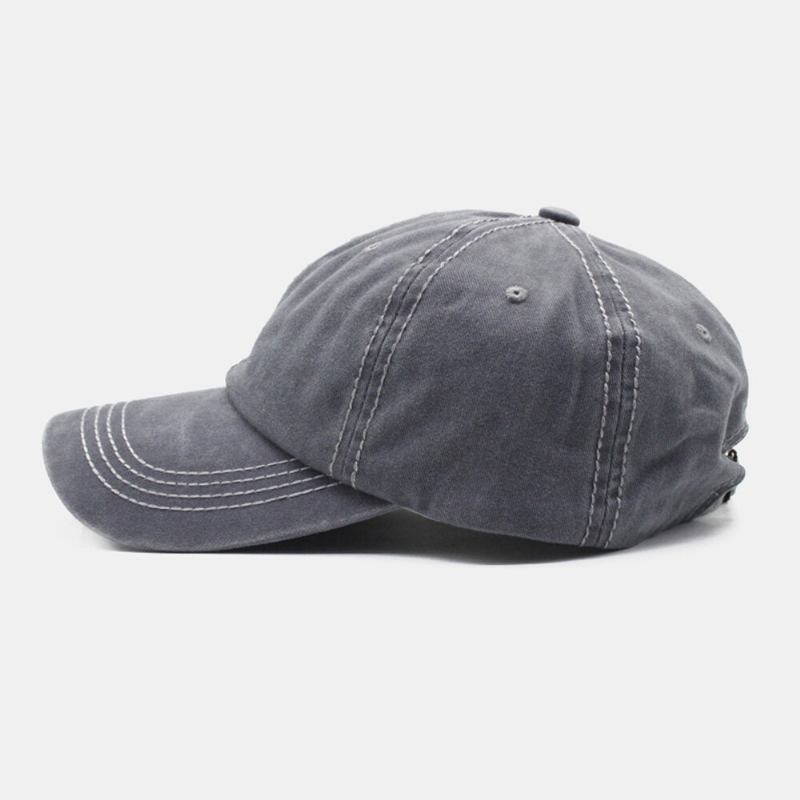 Unisex Vasket Distressed Bomuld Solide Syede Sømme Vintage Solskærm Justerbare Baseballhatte