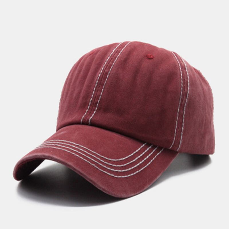 Unisex Vasket Distressed Bomuld Solide Syede Sømme Vintage Solskærm Justerbare Baseballhatte