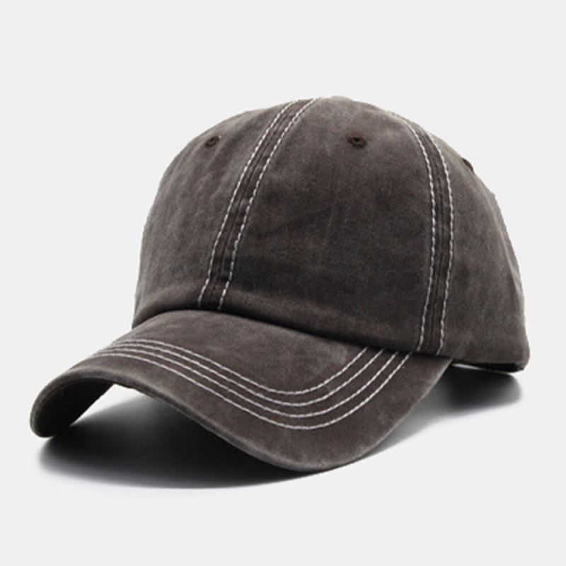 Unisex Vasket Distressed Bomuld Solide Syede Sømme Vintage Solskærm Justerbare Baseballhatte