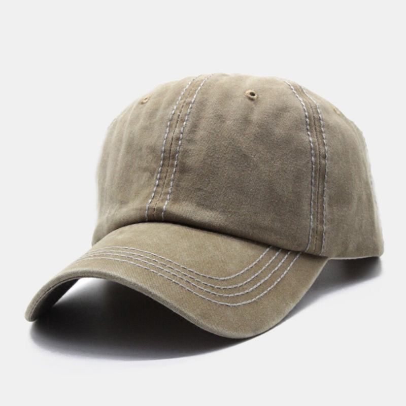 Unisex Vasket Distressed Bomuld Solide Syede Sømme Vintage Solskærm Justerbare Baseballhatte