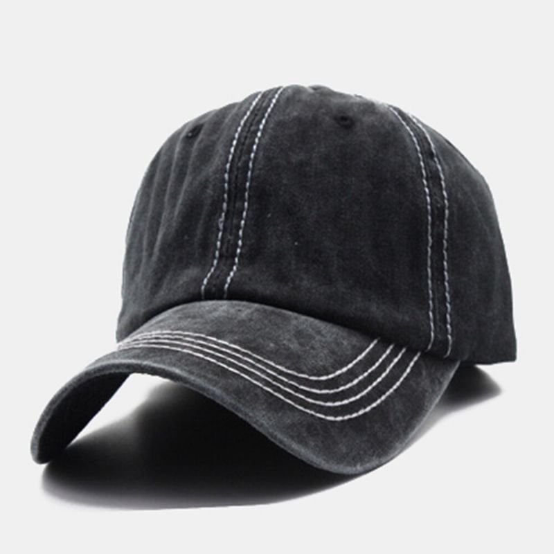 Unisex Vasket Distressed Bomuld Solide Syede Sømme Vintage Solskærm Justerbare Baseballhatte