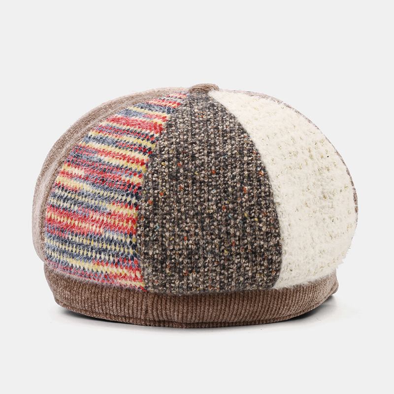 Unsiex Corduroy Patchwork Farve Varm All-match Casual Newsboy Huer Octagonal Huer Baskerhat