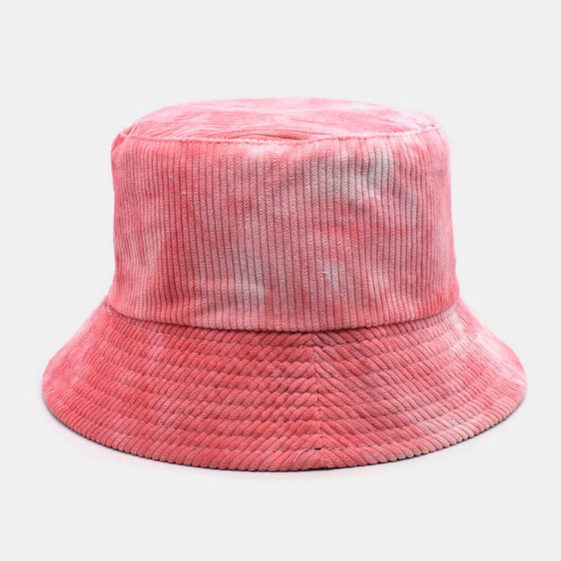 Unsiex Dobbeltsidet Tie-dye Corduroy Og Bomuld Varm Blød Udendørs Casual All-match Bucket Hat