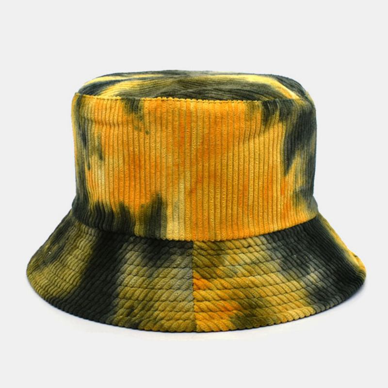 Unsiex Dobbeltsidet Tie-dye Corduroy Og Bomuld Varm Blød Udendørs Casual All-match Bucket Hat