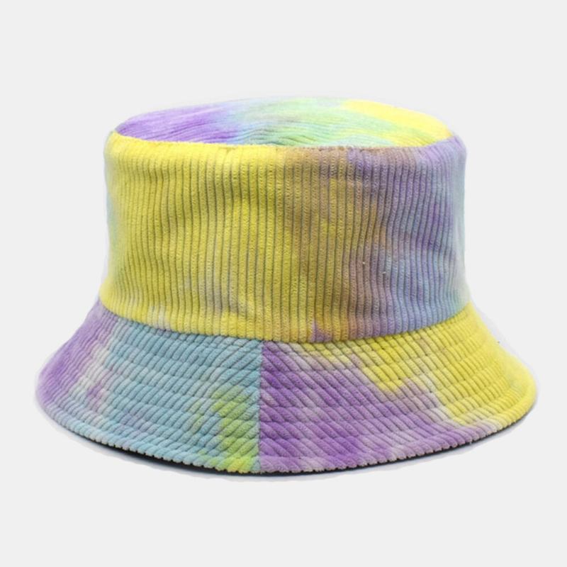 Unsiex Dobbeltsidet Tie-dye Corduroy Og Bomuld Varm Blød Udendørs Casual All-match Bucket Hat