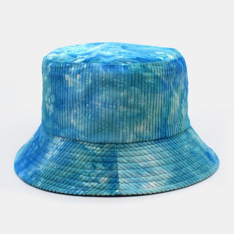 Unsiex Dobbeltsidet Tie-dye Corduroy Og Bomuld Varm Blød Udendørs Casual All-match Bucket Hat