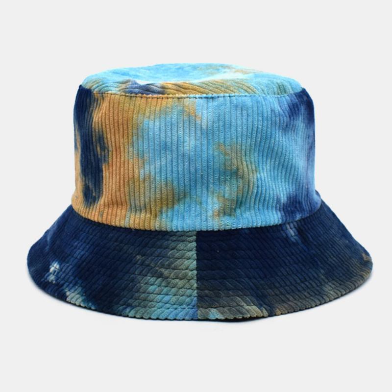 Unsiex Dobbeltsidet Tie-dye Corduroy Og Bomuld Varm Blød Udendørs Casual All-match Bucket Hat