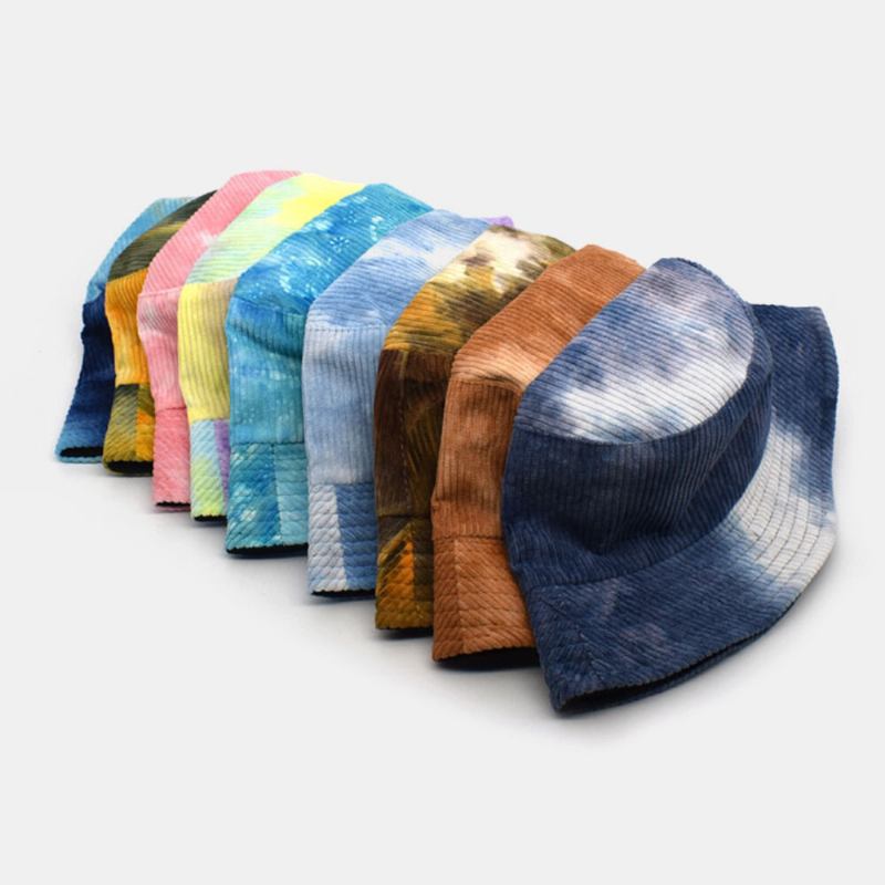 Unsiex Dobbeltsidet Tie-dye Corduroy Og Bomuld Varm Blød Udendørs Casual All-match Bucket Hat