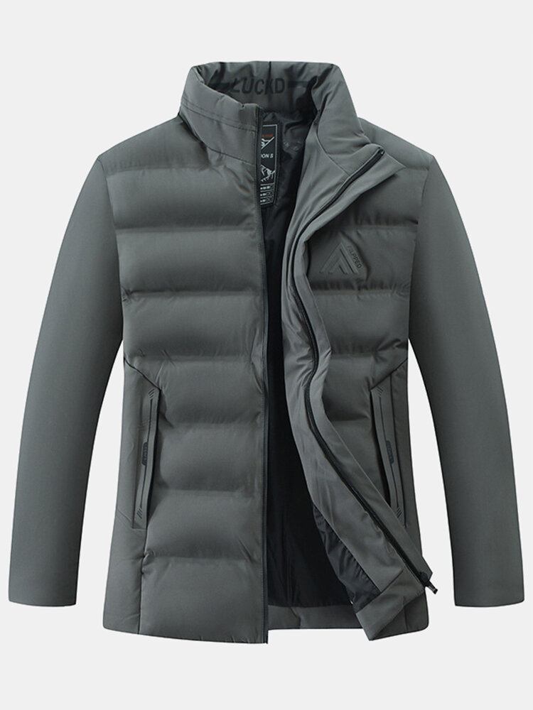 Herre Thicken Solid Colour Stand Collar Pocket Down Jacket