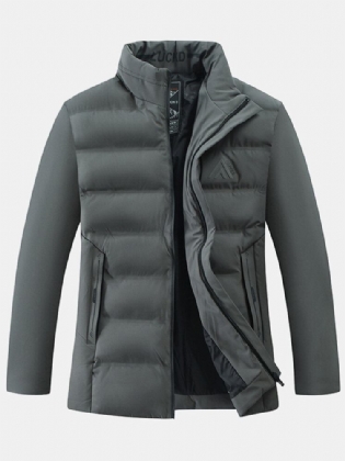 Herre Thicken Solid Colour Stand Collar Pocket Down Jacket