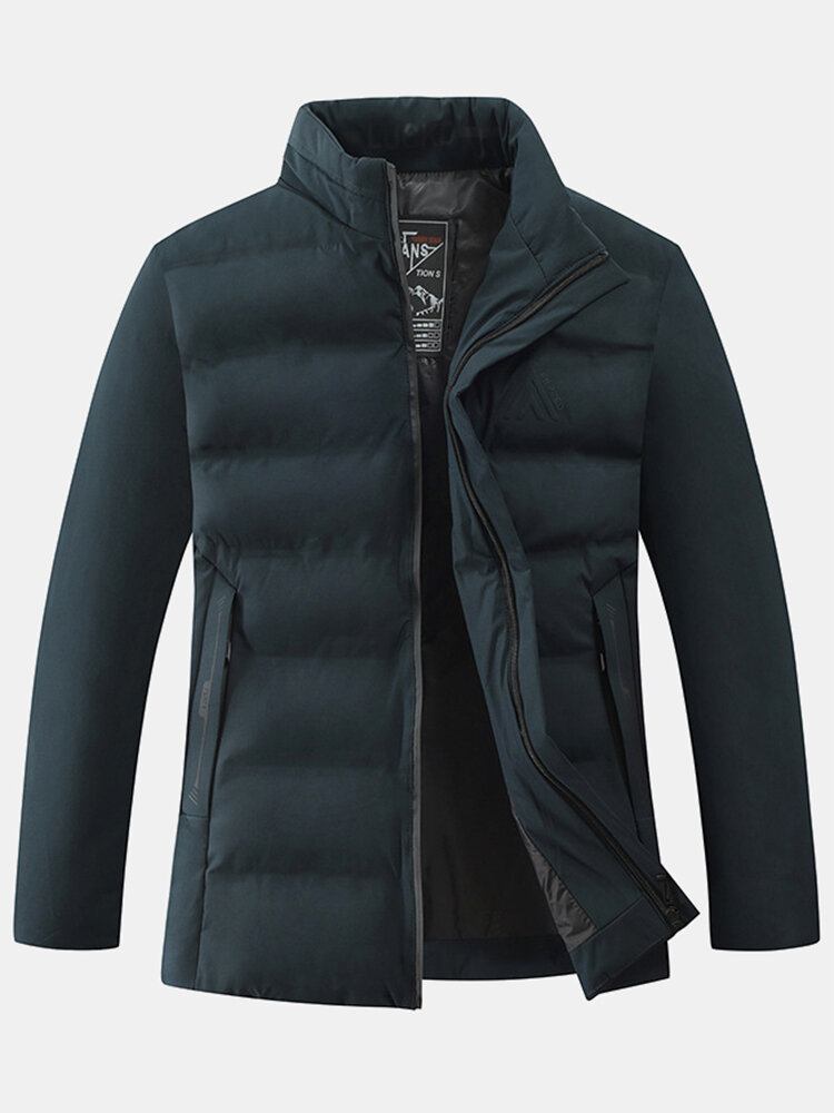 Herre Thicken Solid Colour Stand Collar Pocket Down Jacket