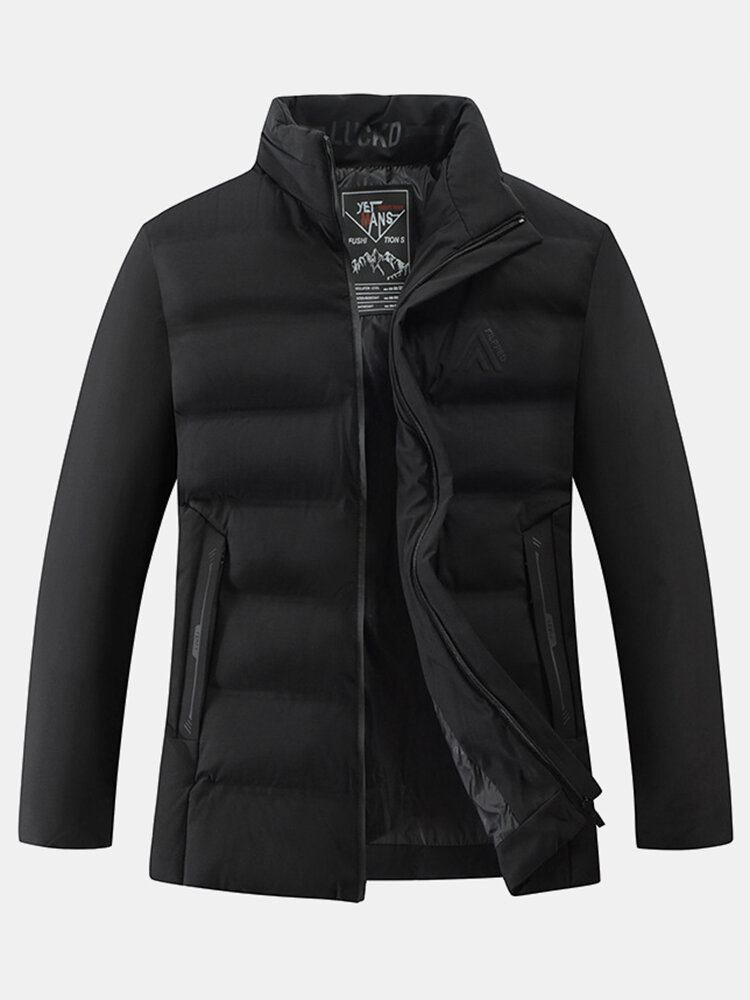 Herre Thicken Solid Colour Stand Collar Pocket Down Jacket