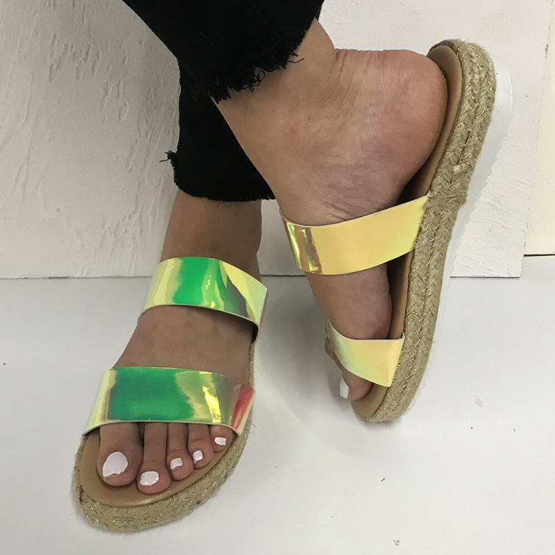 Dame Dobbelt Gradient Farvestrop Behagelig Skridsikker Espadrille Platform Sandaler