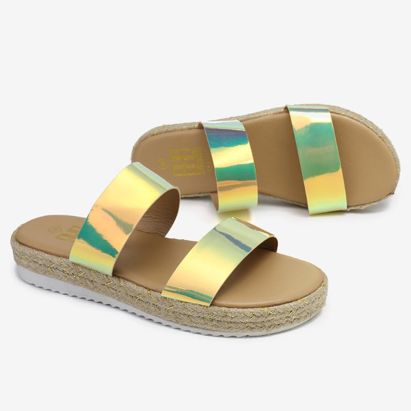 Dame Dobbelt Gradient Farvestrop Behagelig Skridsikker Espadrille Platform Sandaler