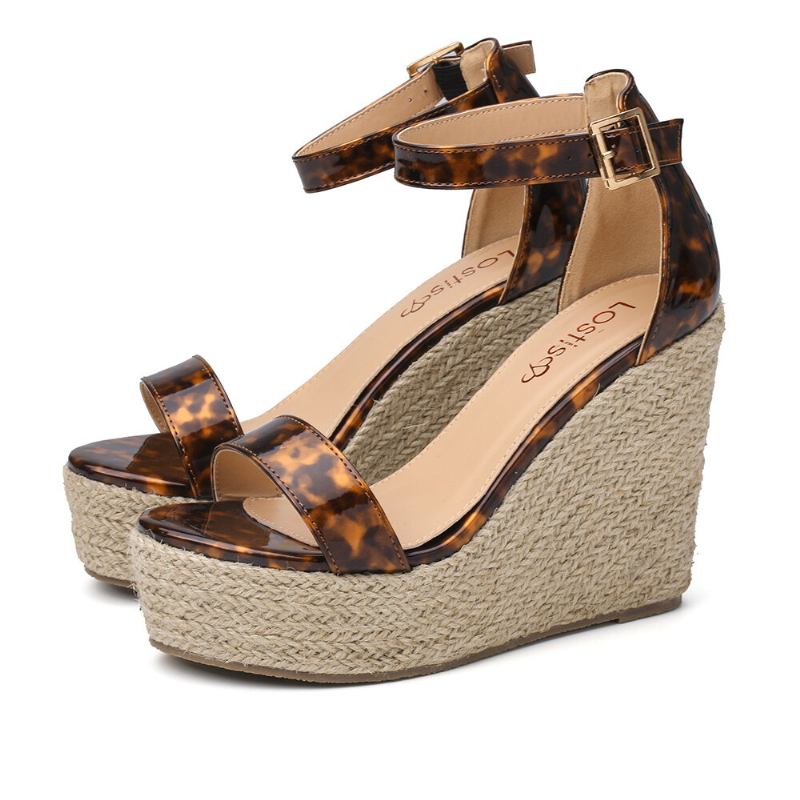 Dame Leopardprint Espadrille Platform Sandaler