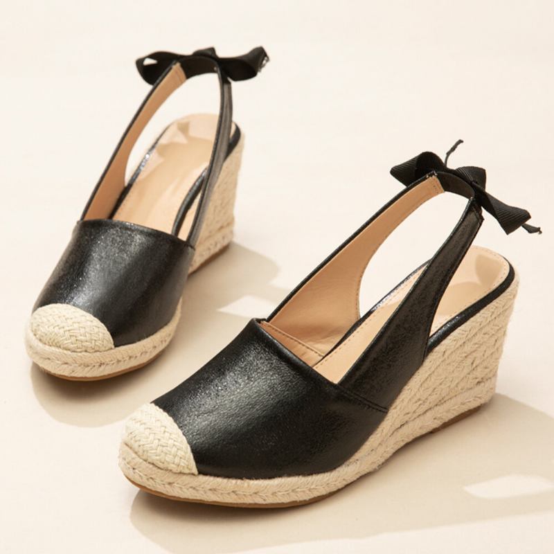 Damer Lukket Tåsløjfe-dekor Elastik Slip On Espadrille Wedges Sandaler