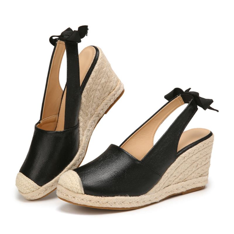 Damer Lukket Tåsløjfe-dekor Elastik Slip On Espadrille Wedges Sandaler